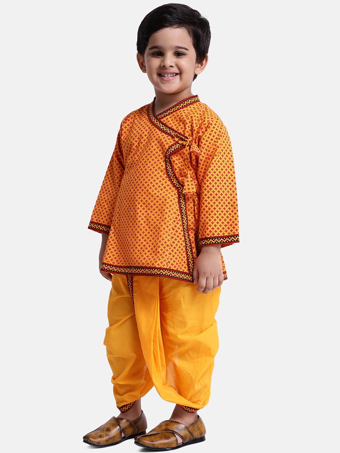 BownBee Jaipuri Print Cotton Kedia Dhoti Set-yellow