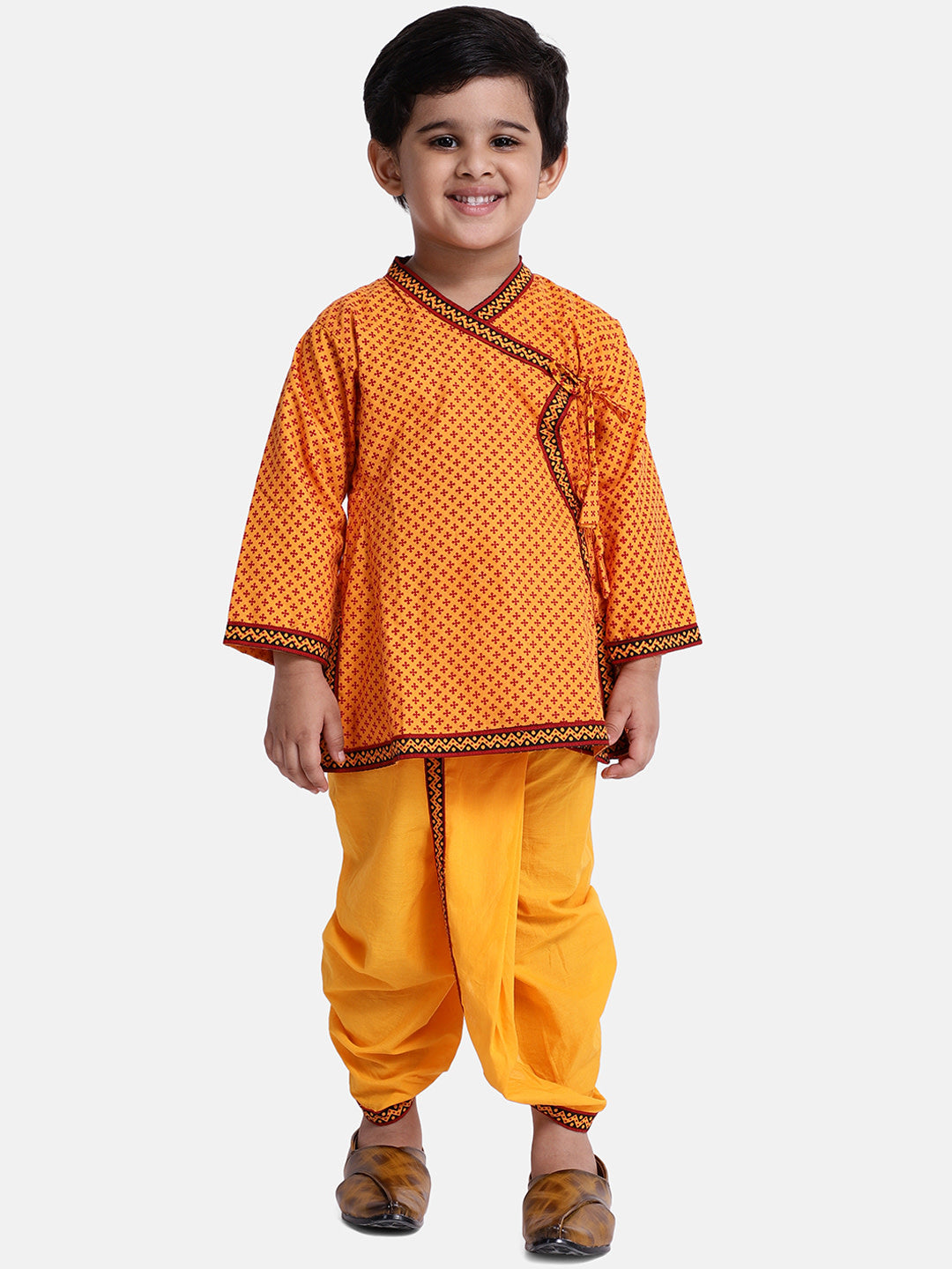 BownBee Jaipuri Print Cotton Kedia Dhoti Set-yellow