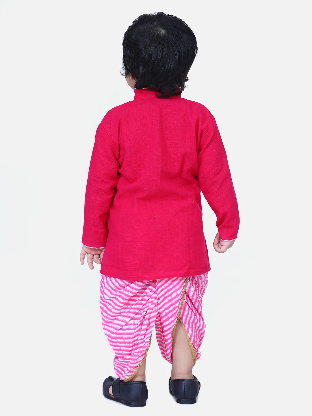 BownBee Full Sleeves Solid Color Kurta With Leheriya Dhoti -Pink