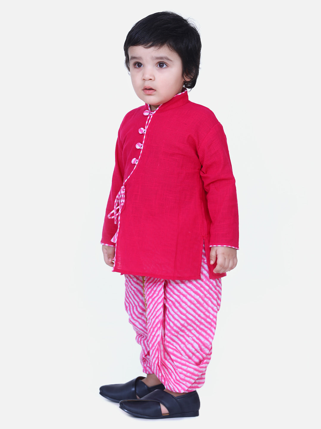 BownBee Full Sleeves Solid Color Kurta With Leheriya Dhoti -Pink