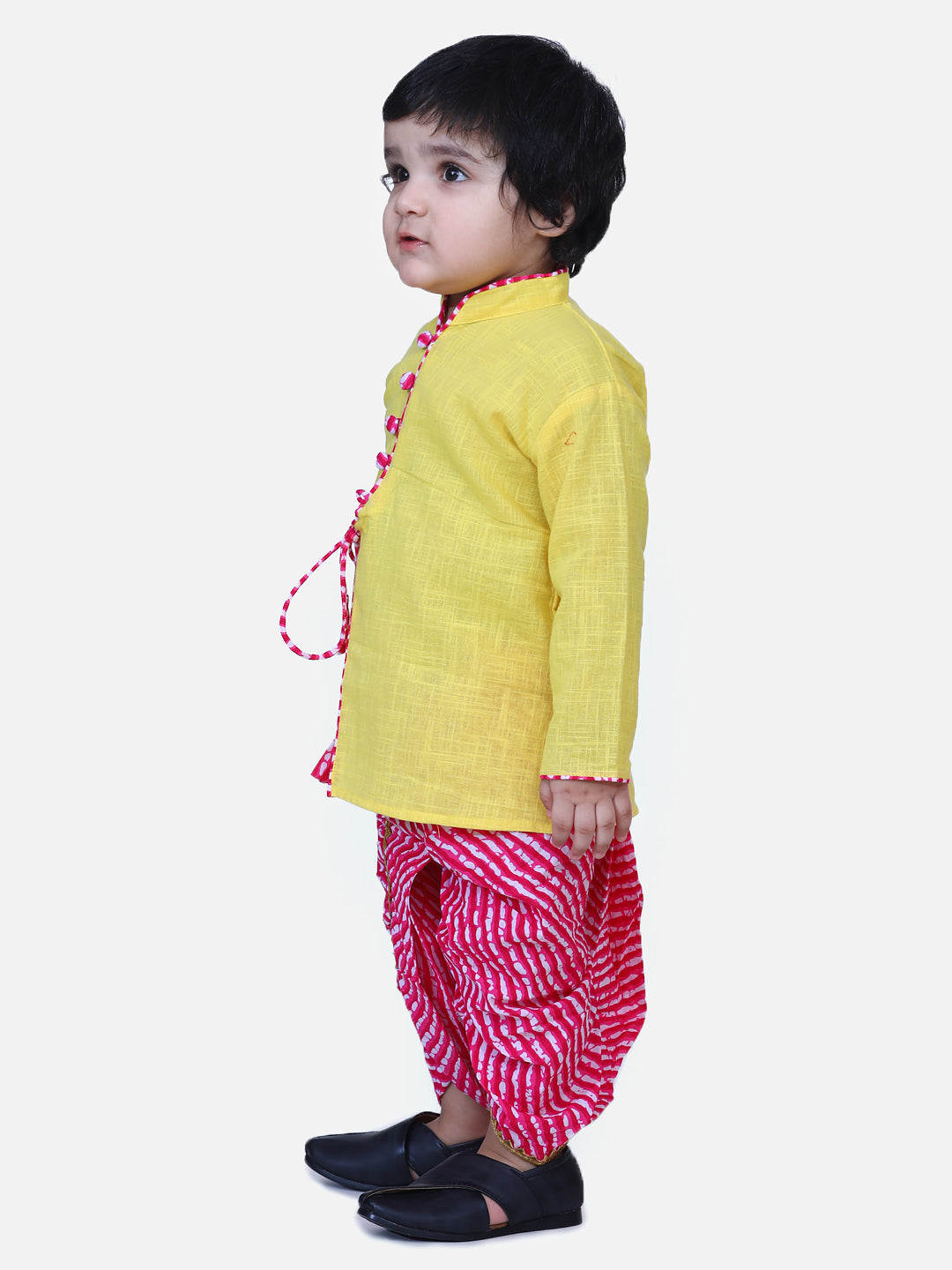 BownBee Full Sleeves Solid Color Kurta With Leheriya Dhoti -Yellow