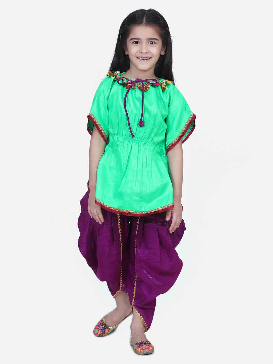 BownBee Half Sleeves Kaftan Style Top With Contrast Dhoti