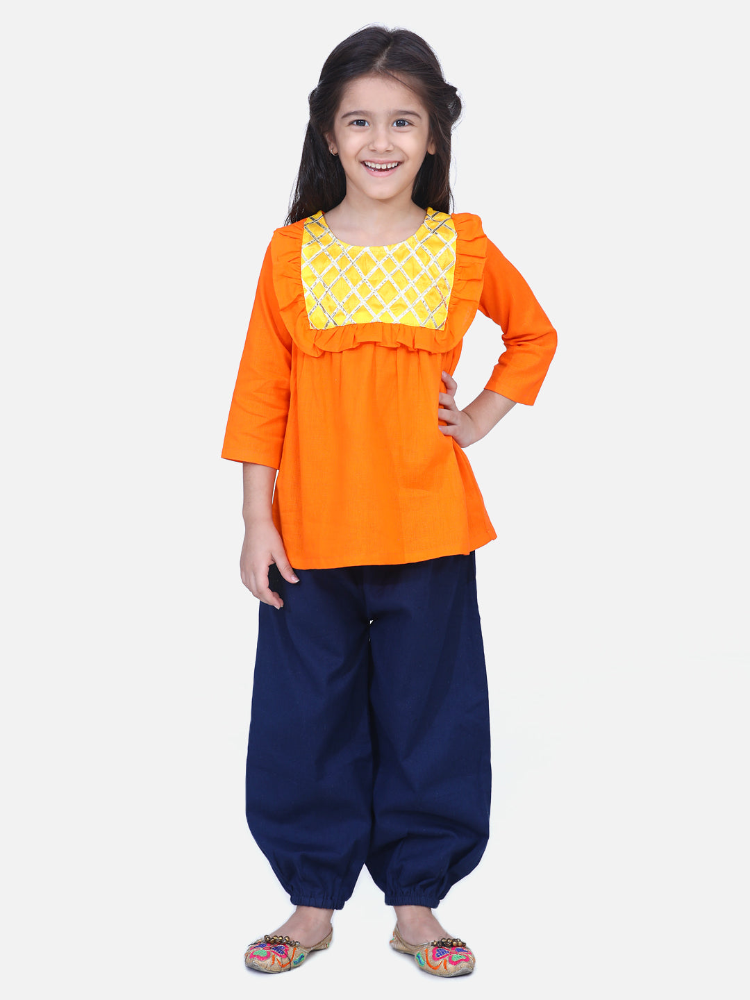 BownBee Full Sleeves Checked Detailed Yoke Kurti With Salwar-Super Sale