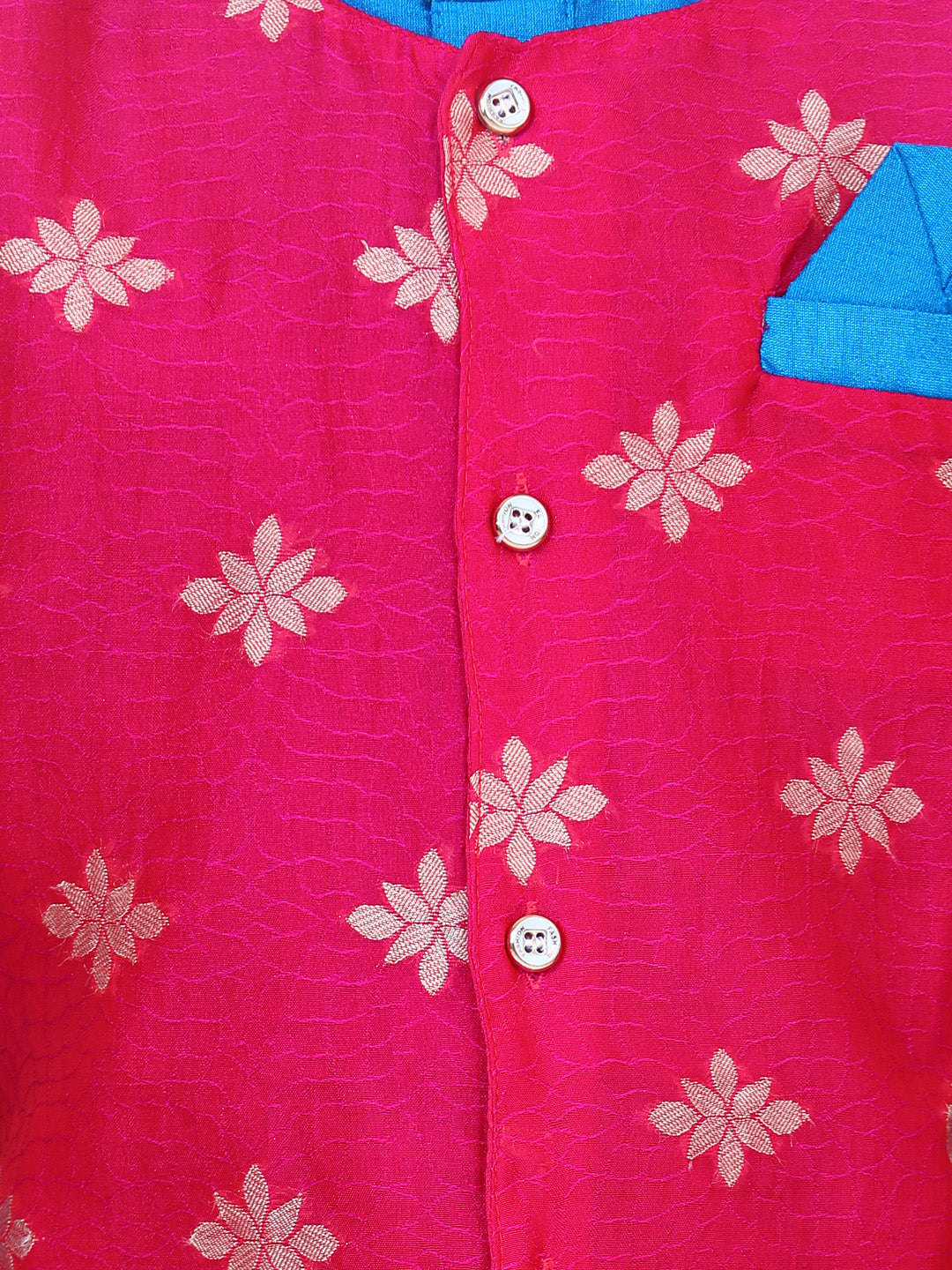 BownBee Full Sleeves Flower Design Attached Jacket Kurta With Pyjama - Blue