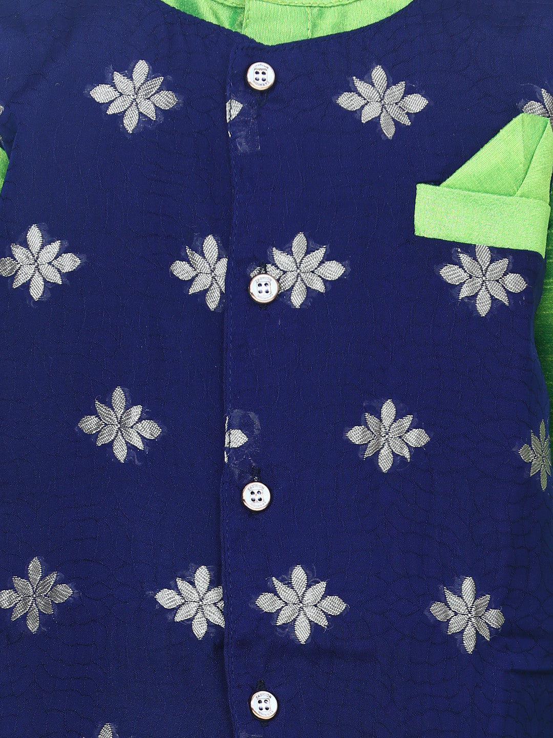 BownBee Full Sleeves Flower Design Attached Jacket Kurta With Pyjama - Green
