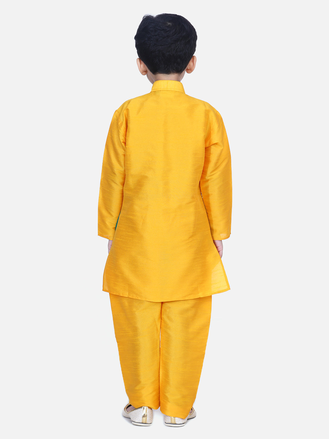 BownBee Full Sleeves Flower Design Attached Jacket Kurta With Pyjama - Orange