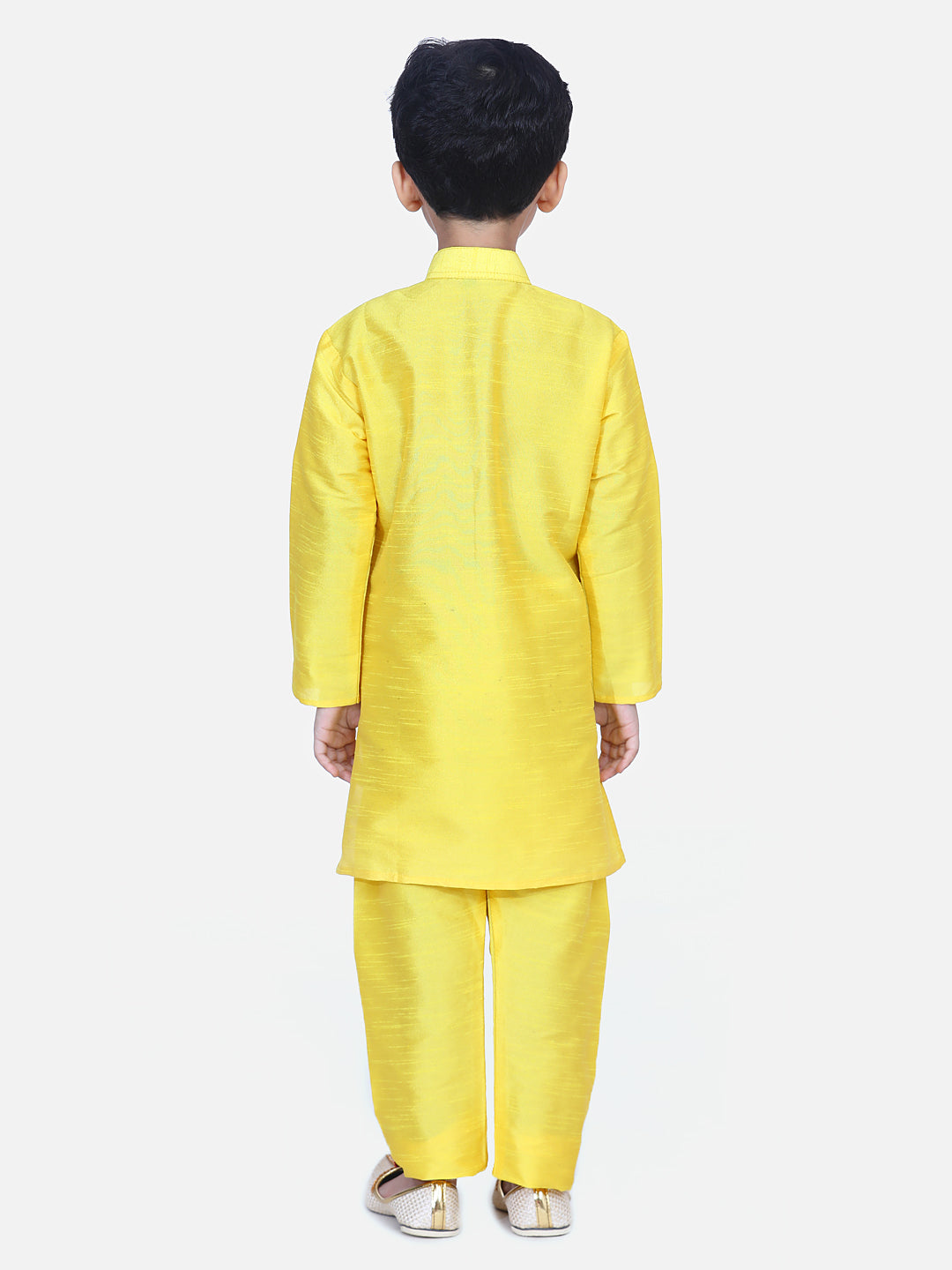 BownBee Full Sleeves Flower Design Attached Jacket Kurta With Pyjama - Yellow