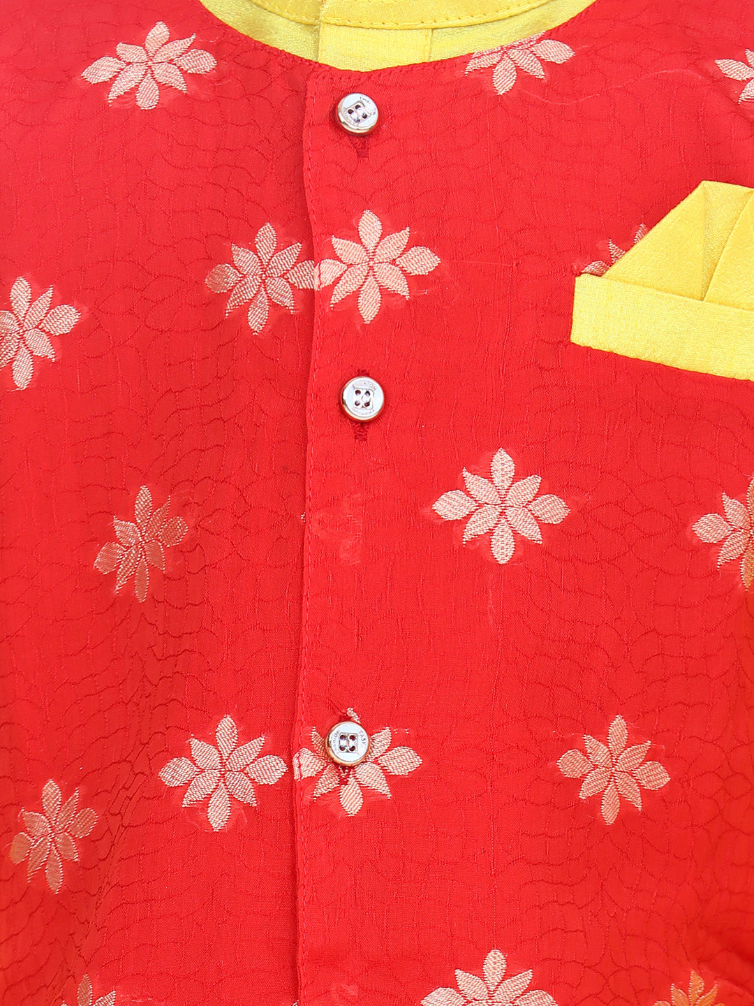 BownBee Full Sleeves Flower Design Attached Jacket Kurta With Pyjama - Yellow