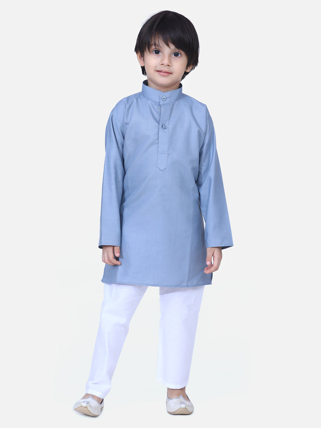 BownBee Full Sleeve Stand Collar Kurta Pajama- Gray