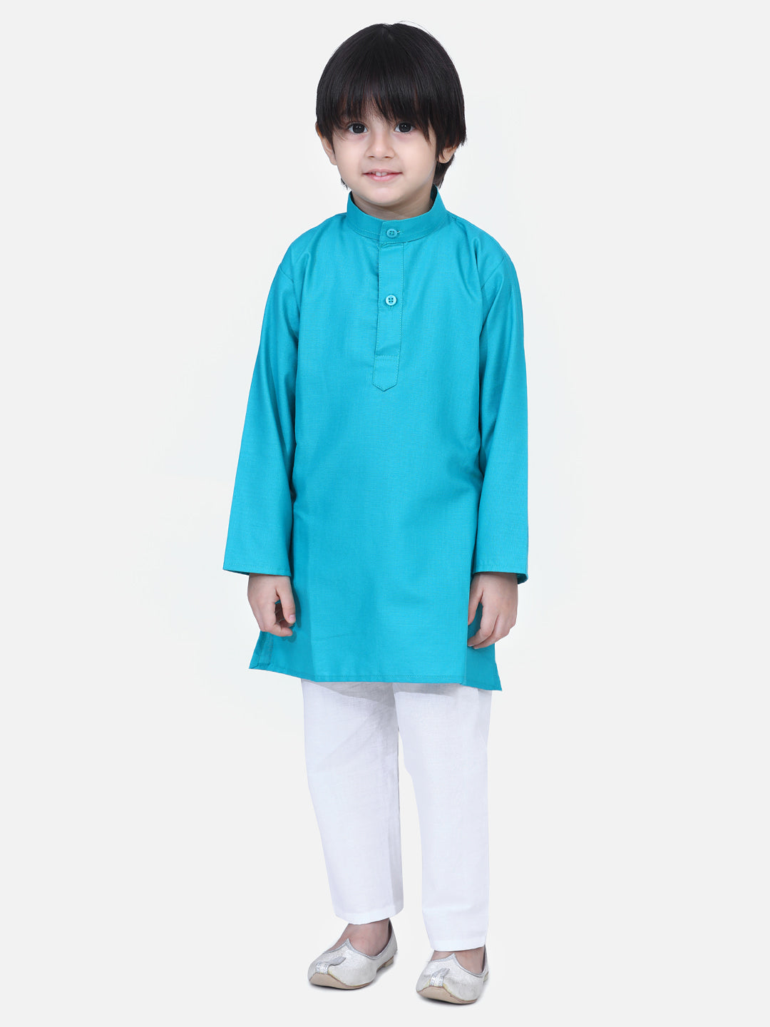 BownBee Full Sleeve Stand Collar Kurta Pajama- Teal