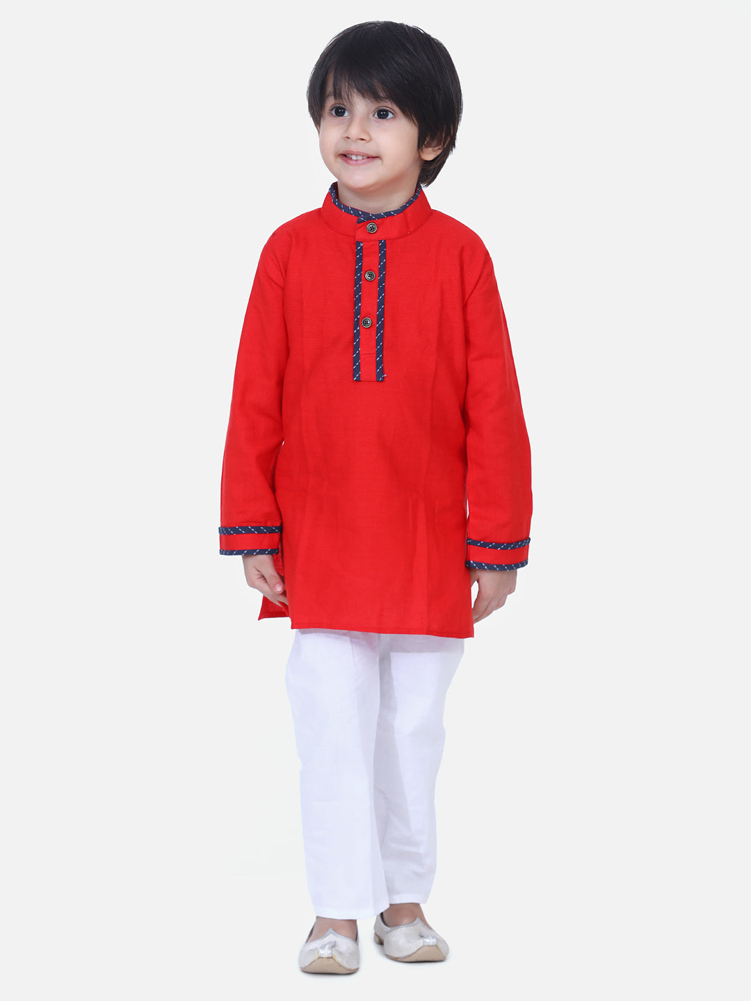 BownBee Full Sleeves Solid Color Kurta With Pyjama - Red