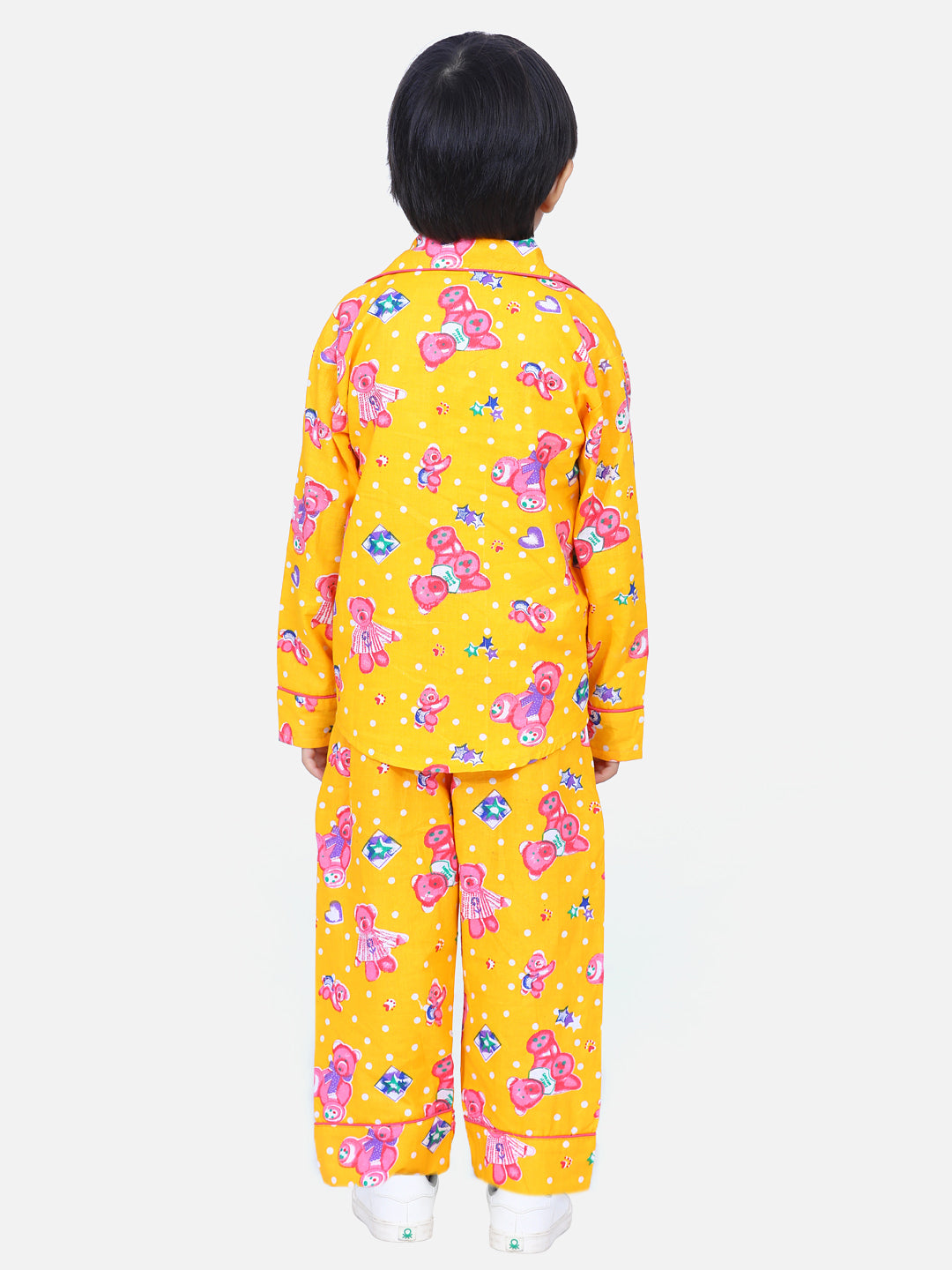 BownBee Full Sleeve Printed Night Suit- Yellow