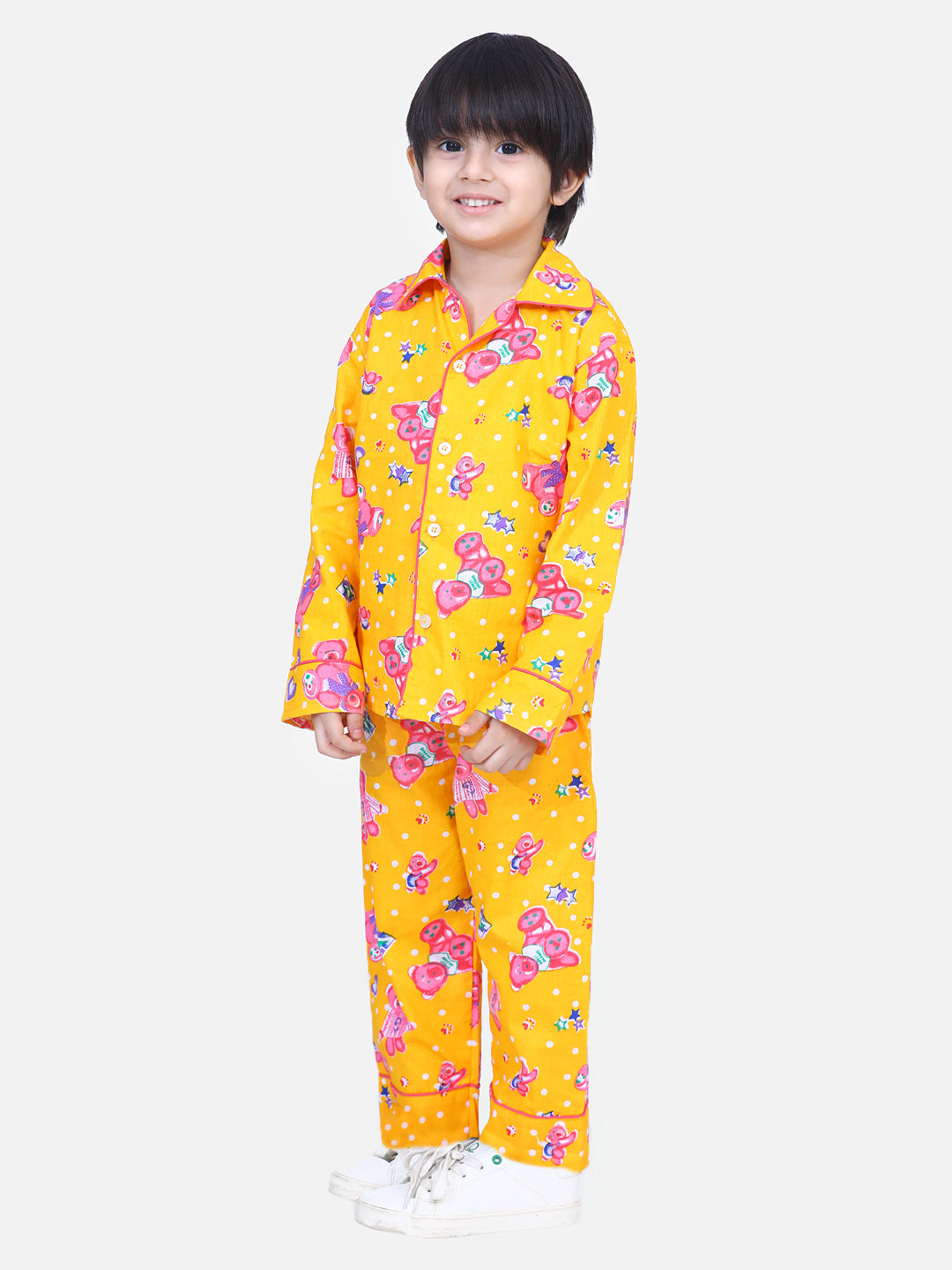 BownBee Full Sleeve Printed Night Suit- Yellow