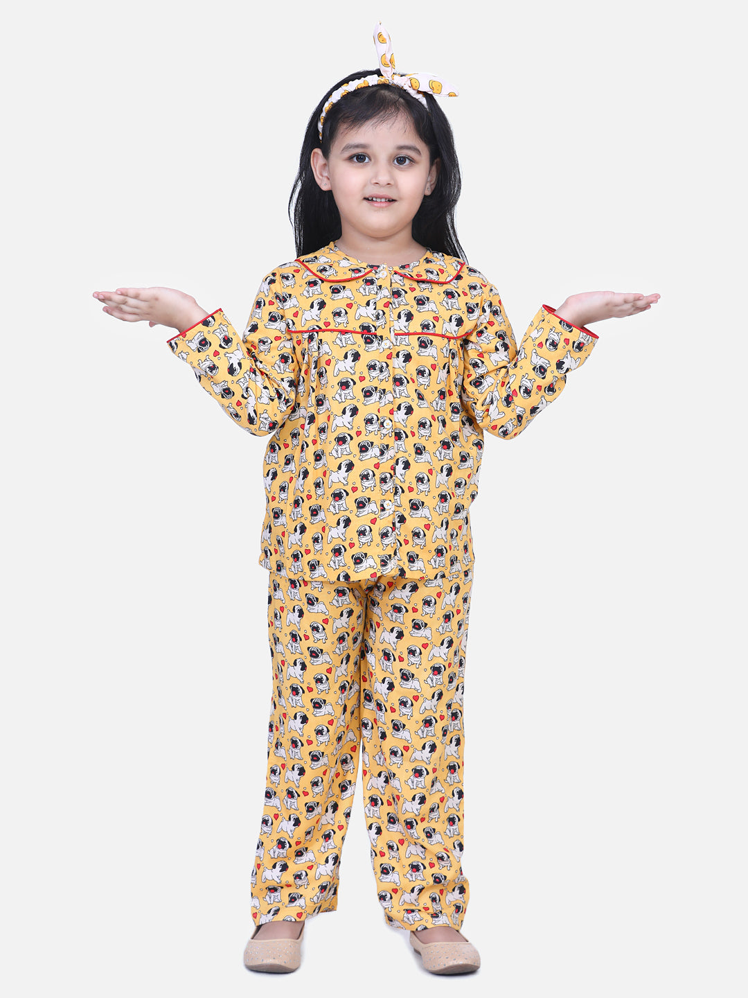 BownBee BownBee Girls Full Sleeve Printed Night Suit- Orange