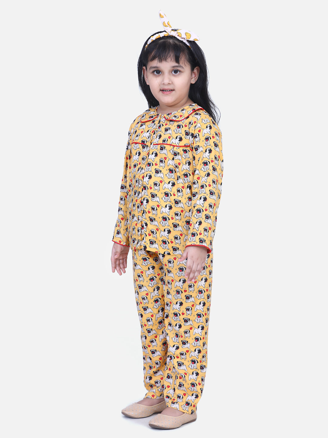 BownBee BownBee Girls Full Sleeve Printed Night Suit- Orange