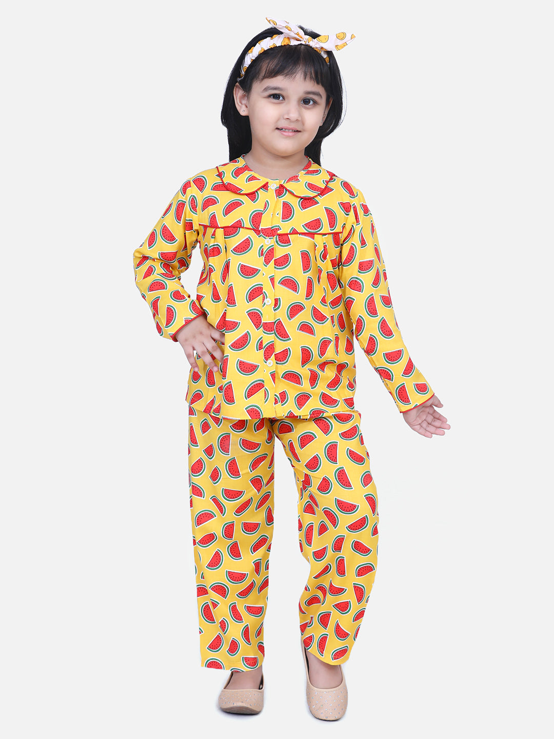 BownBee BownBee Girls Full Sleeve Printed Night Suit- Yellow