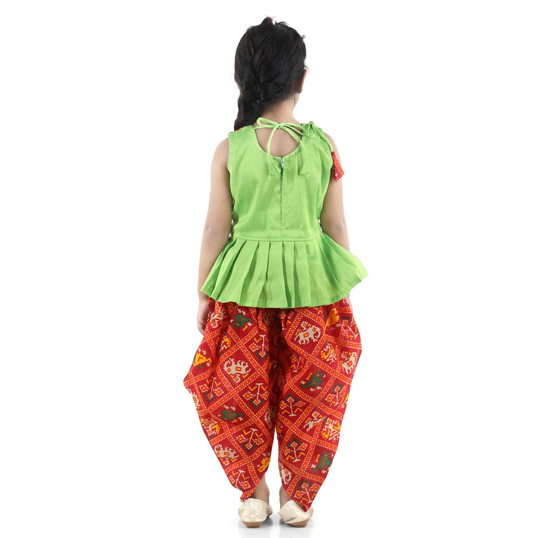 BownBee Sleeveless Ethnic Design Detail Long Peplum Top With Printed Dhoti
