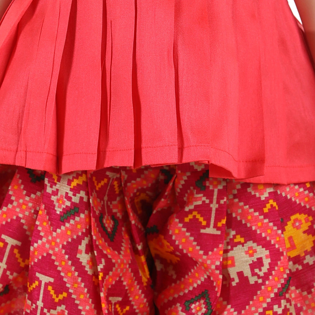 BownBee Sleeveless Ethnic Design Detail  Peplum Top With Printed Dhoti
