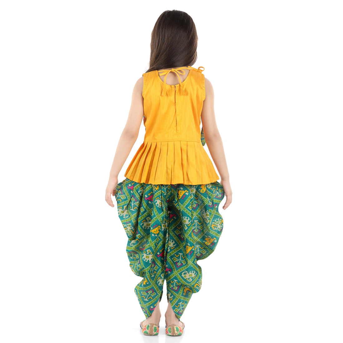 BownBee Sleeveless Ethnic Design Detail Long Peplum Top With Printed Dhoti