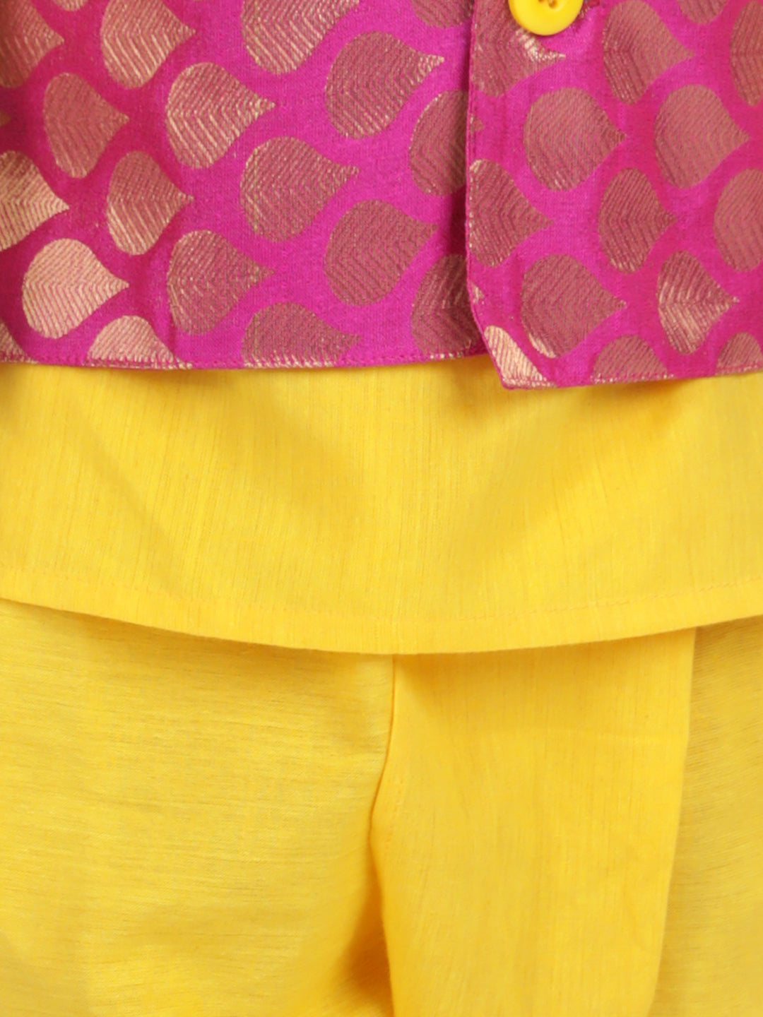 BownBee Sibling Cotton Kurta with Jacket and Front Open Cotton Top With Jacquard Lehenga-Yellow