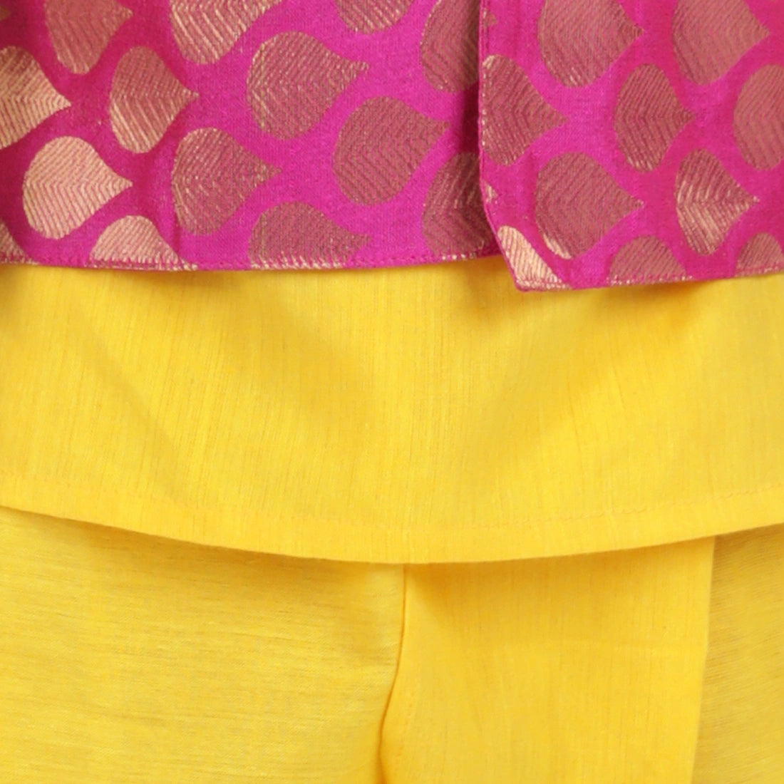 BownBee Full Sleeves Kurta With Dew Drops Brocade Jacket & Dhoti