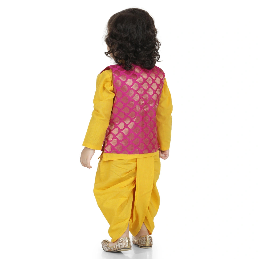 BownBee Full Sleeves Kurta With Dew Drops Brocade Jacket & Dhoti