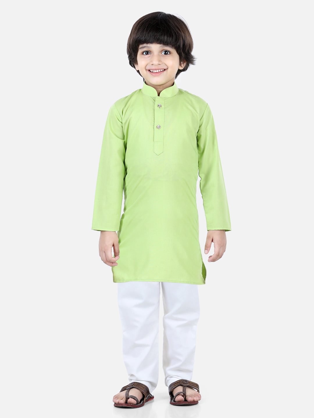 BownBee Sibling set of Patan Patola Jacket Kurta Pajama and Patch Top and Dhoti-Green