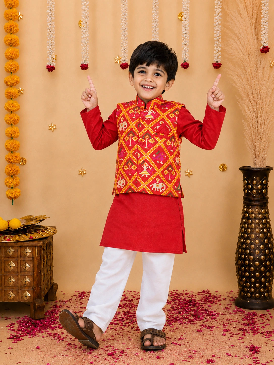 Bownbee Patan Patola Jacket Kurta Pajama 3 piece set