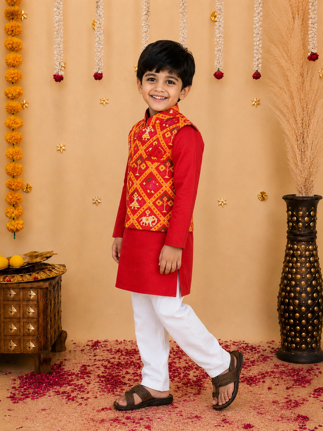Bownbee Patan Patola Jacket Kurta Pajama 3 piece set