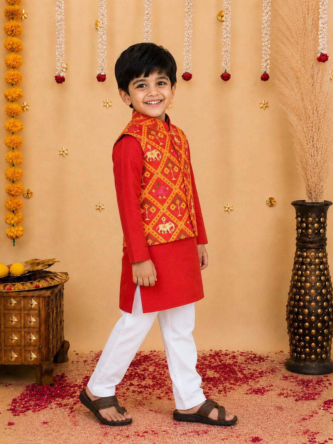 Bownbee Patan Patola Jacket Kurta Pajama 3 piece set