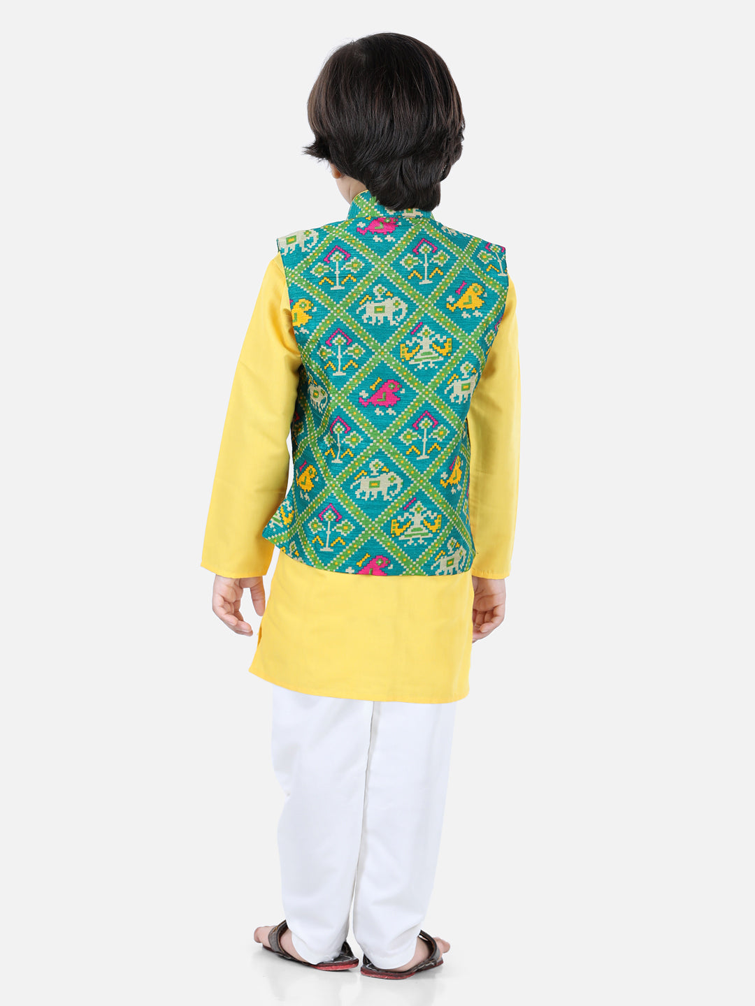 BownBee Patan Patola Jacket With Full Sleeves Kurta Pajama Sets- Yellow