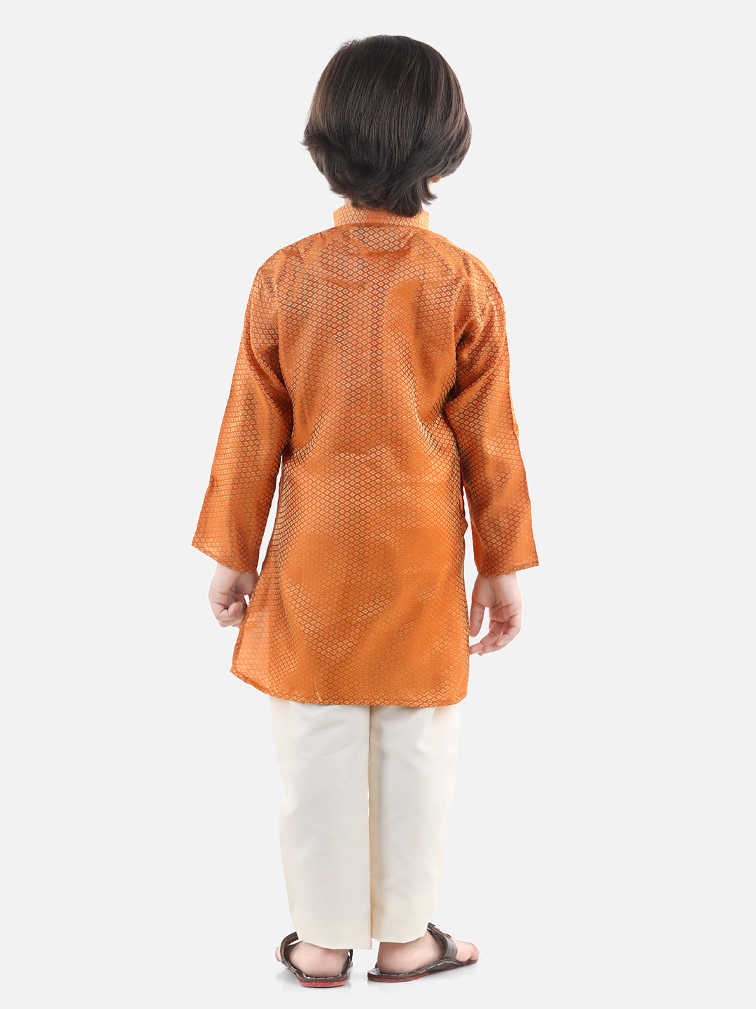 BownBee Full Sleeve Jacquard Kurta Pyjama- Orange