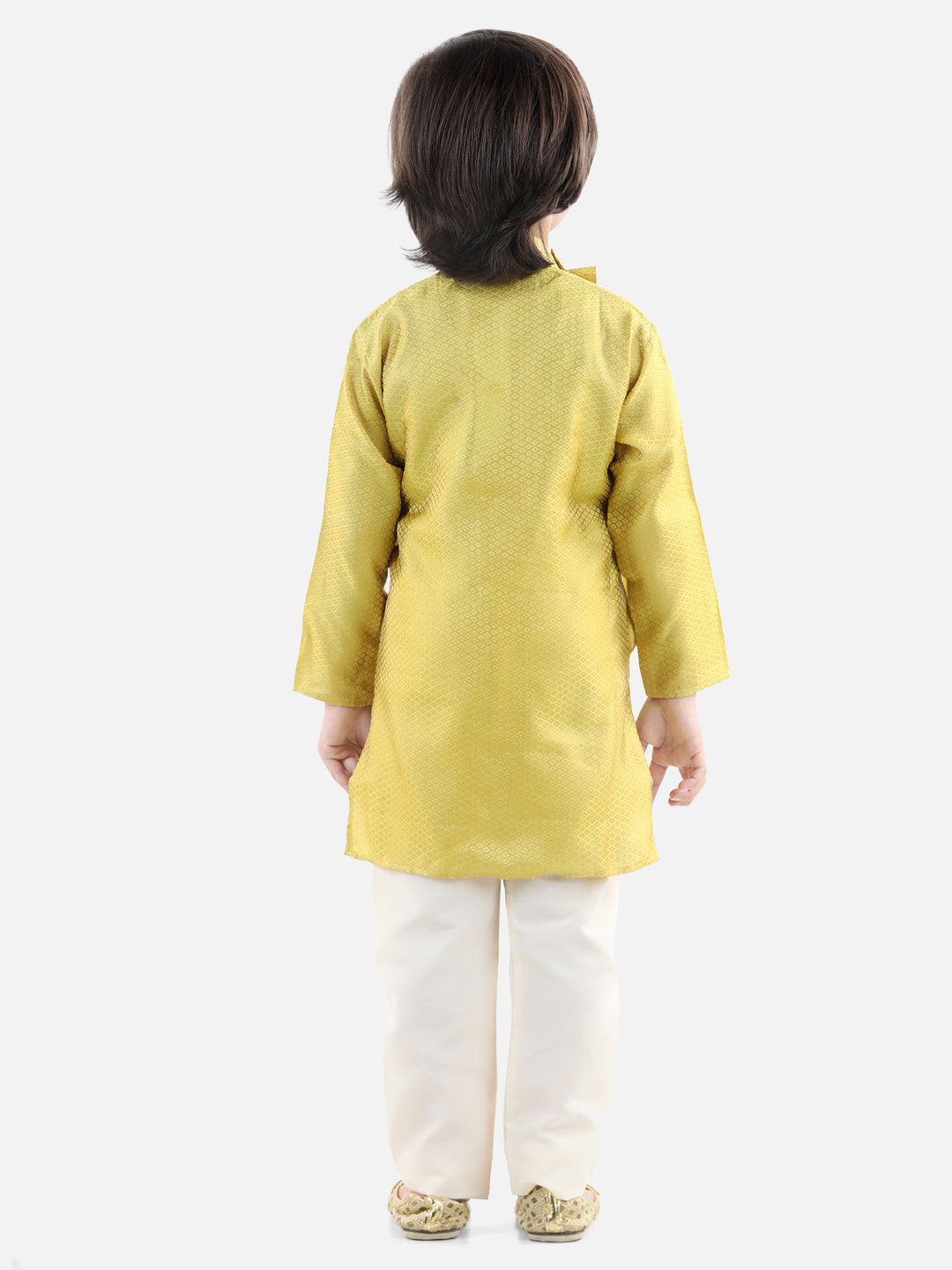 BownBee Full Sleeve Jacquard Kurta Pyjama- Yellow