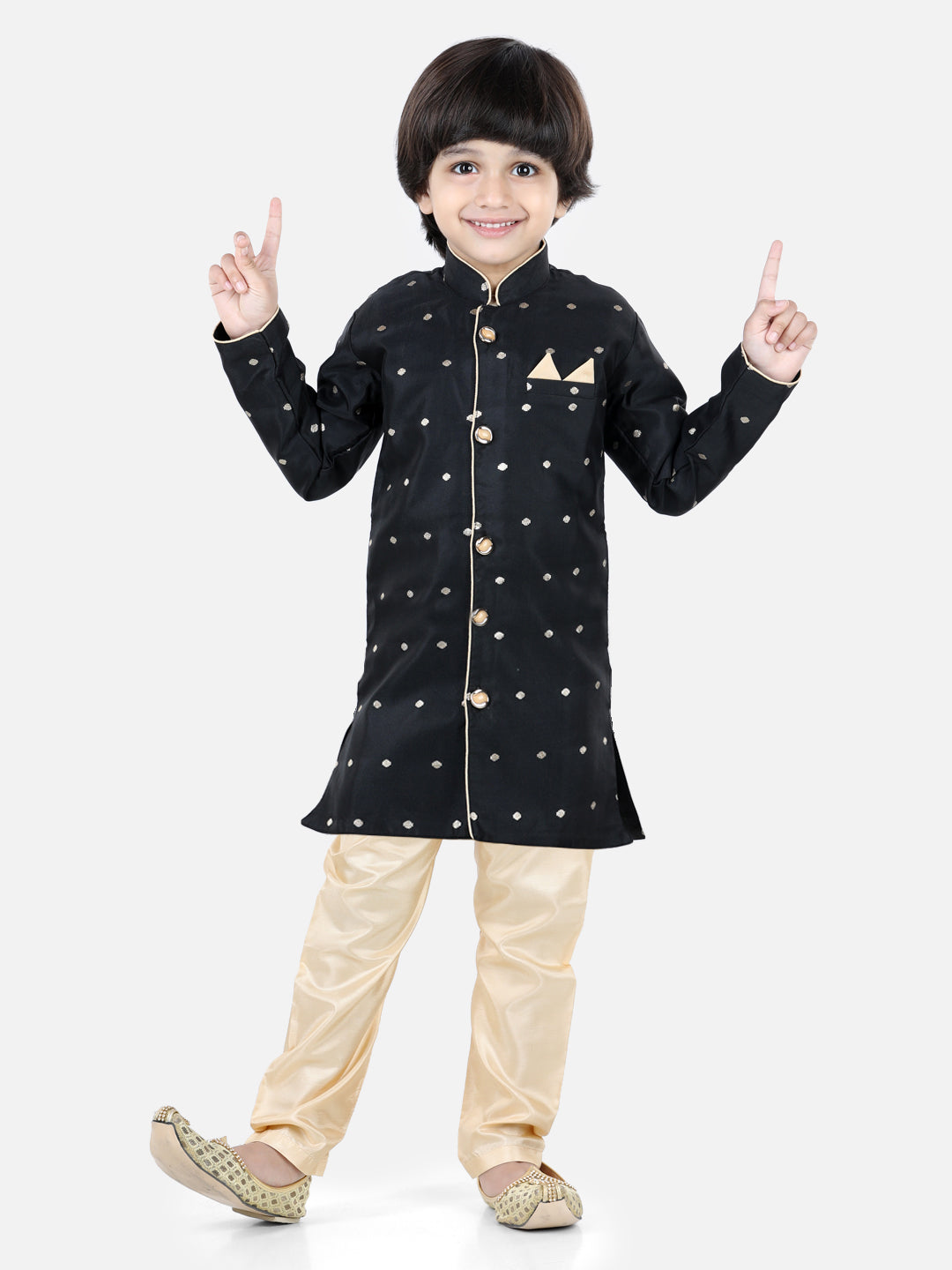 BownBee Boys Full Sleeve Silk Sherwani for Boys- Black
