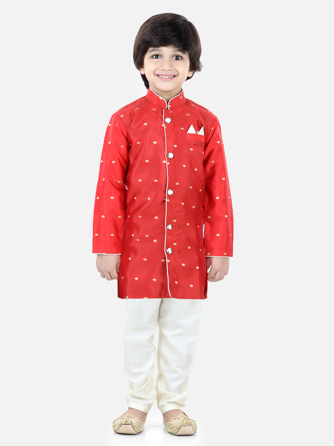 BownBee Boys Full Sleeve Silk Sherwani for Boys- Red