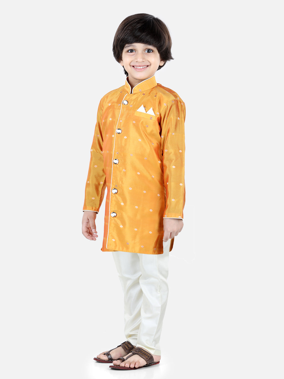 BownBee Boys Full Sleeve Silk Sherwani for Boys- Yellow