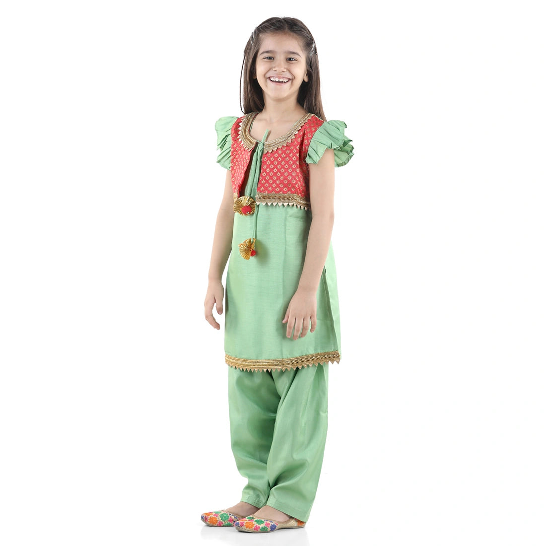 BownBee Jacquard Jacket Silk Kurti Salwar Suit for Girls