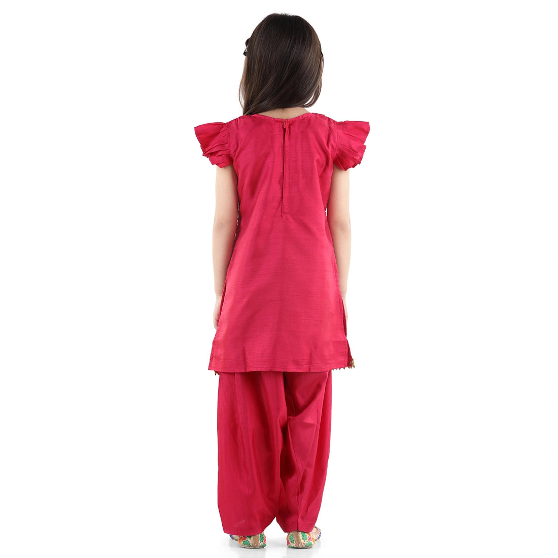 BownBee Short Sleeves Kurta With Brocade Attached Jacket & Salwar