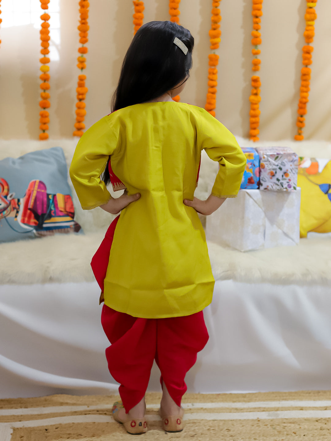BownBee Sibling Set Embroidered Attached Jacket Kurta Pajama with Attached Jacket Kurti Dhoti