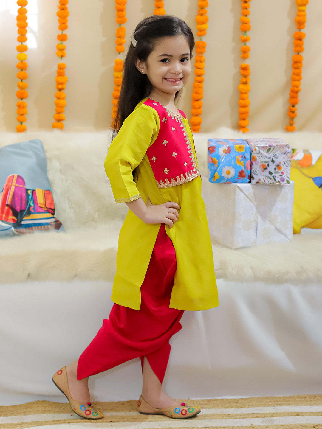 BownBee Sibling Set Embroidered Attached Jacket Kurta Pajama with Attached Jacket Kurti Dhoti