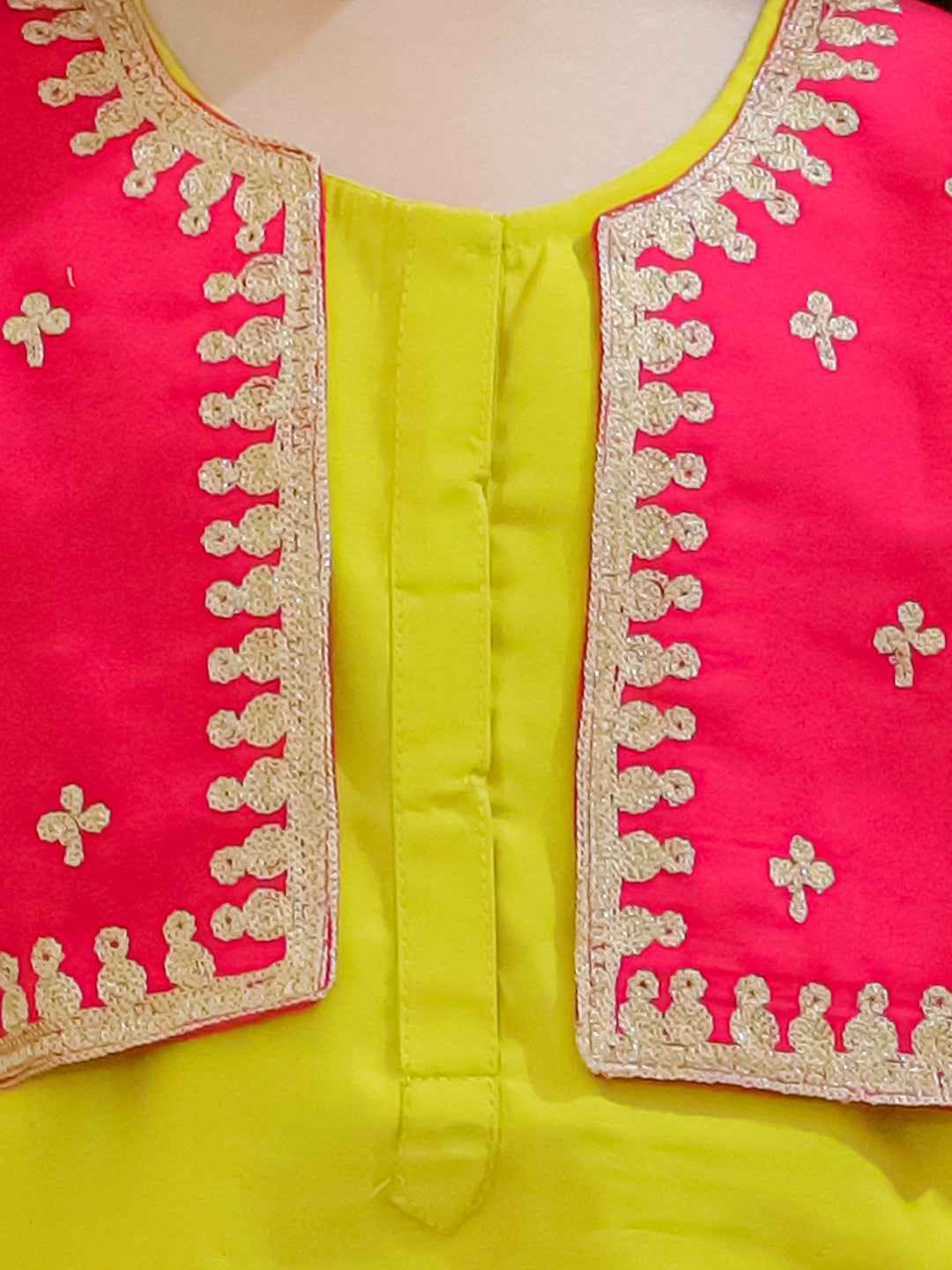 BownBee Sibling Set Embroidered Attached Jacket Kurta Pajama with Attached Jacket Kurti Dhoti