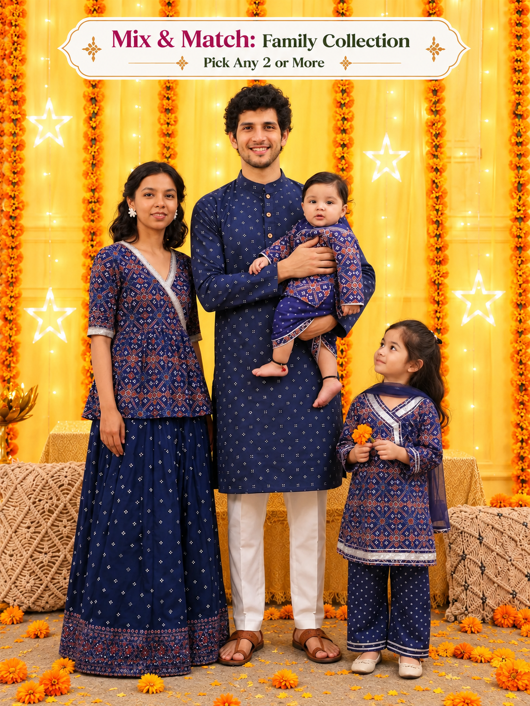 BownBee Pure Cotton Royal Patola Family Twinning Ethnic Set