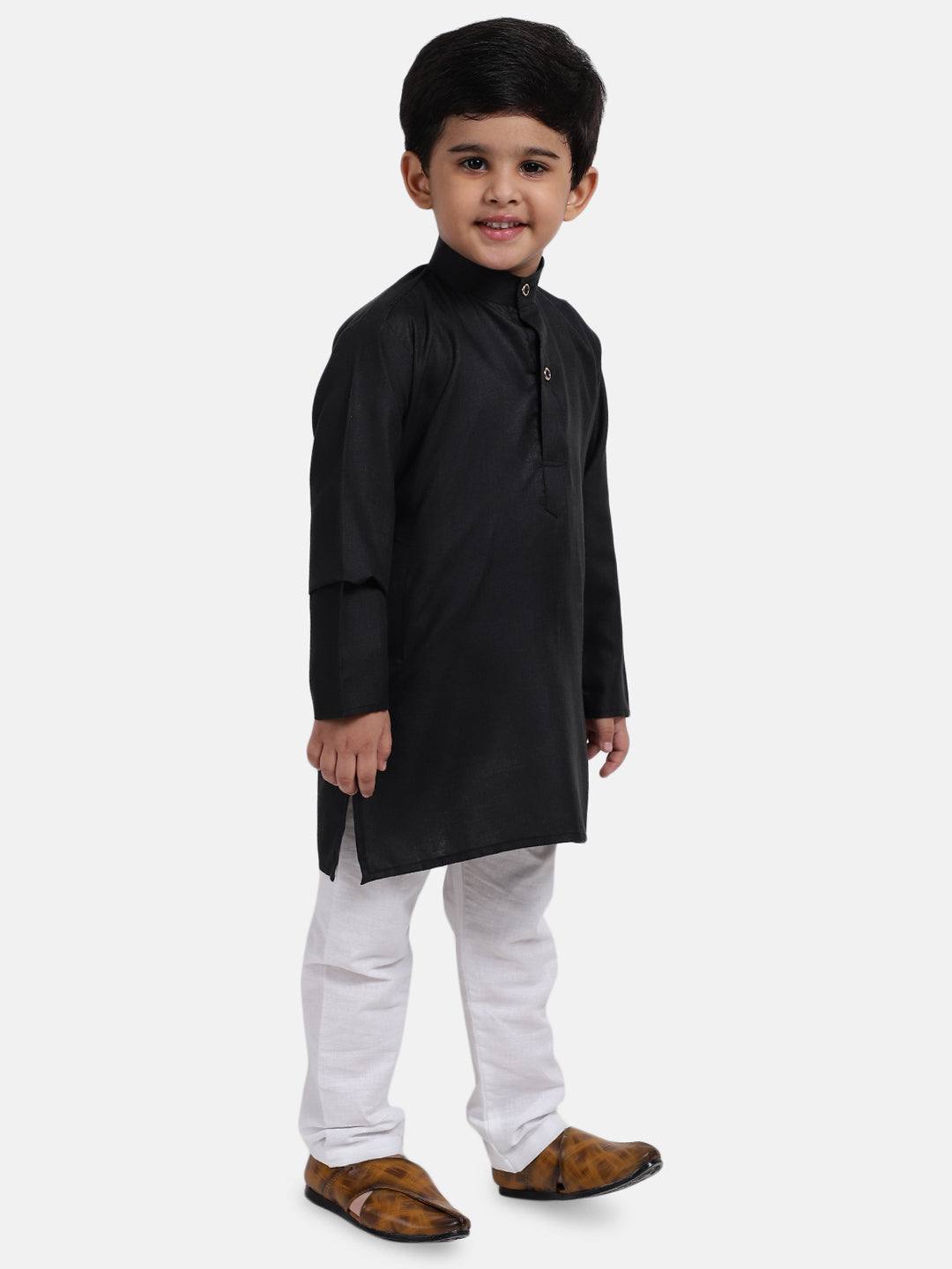 BownBee Boys Solid Full Sleeves Kurta and Pyjama Sets Black