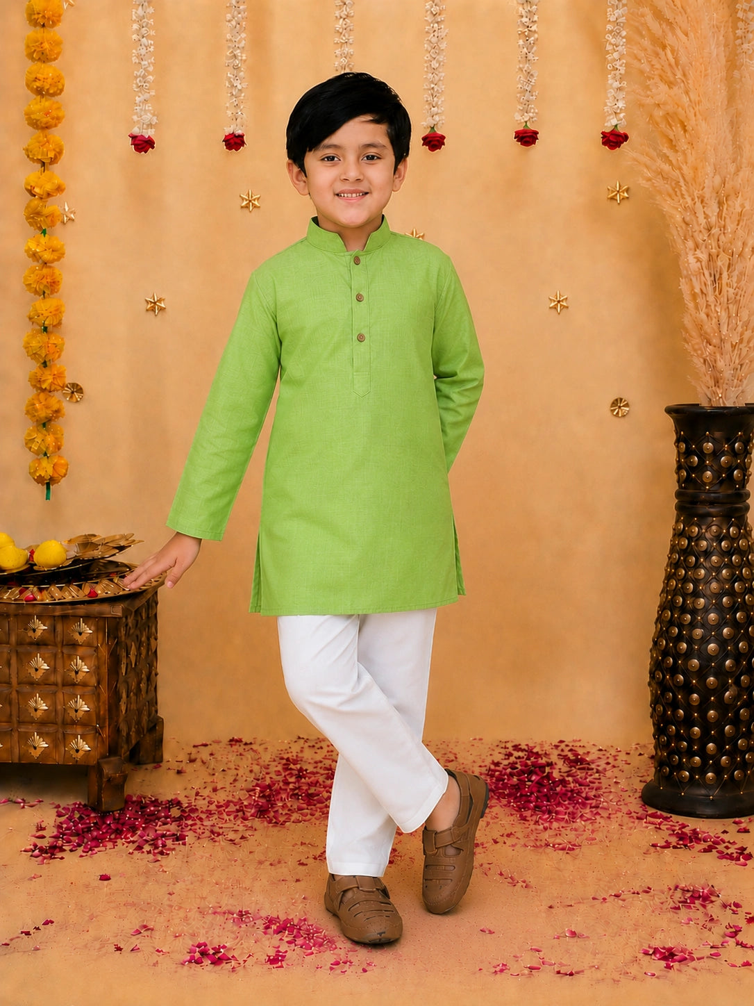 BownBee Stand Collar Cotton Kurta pajama