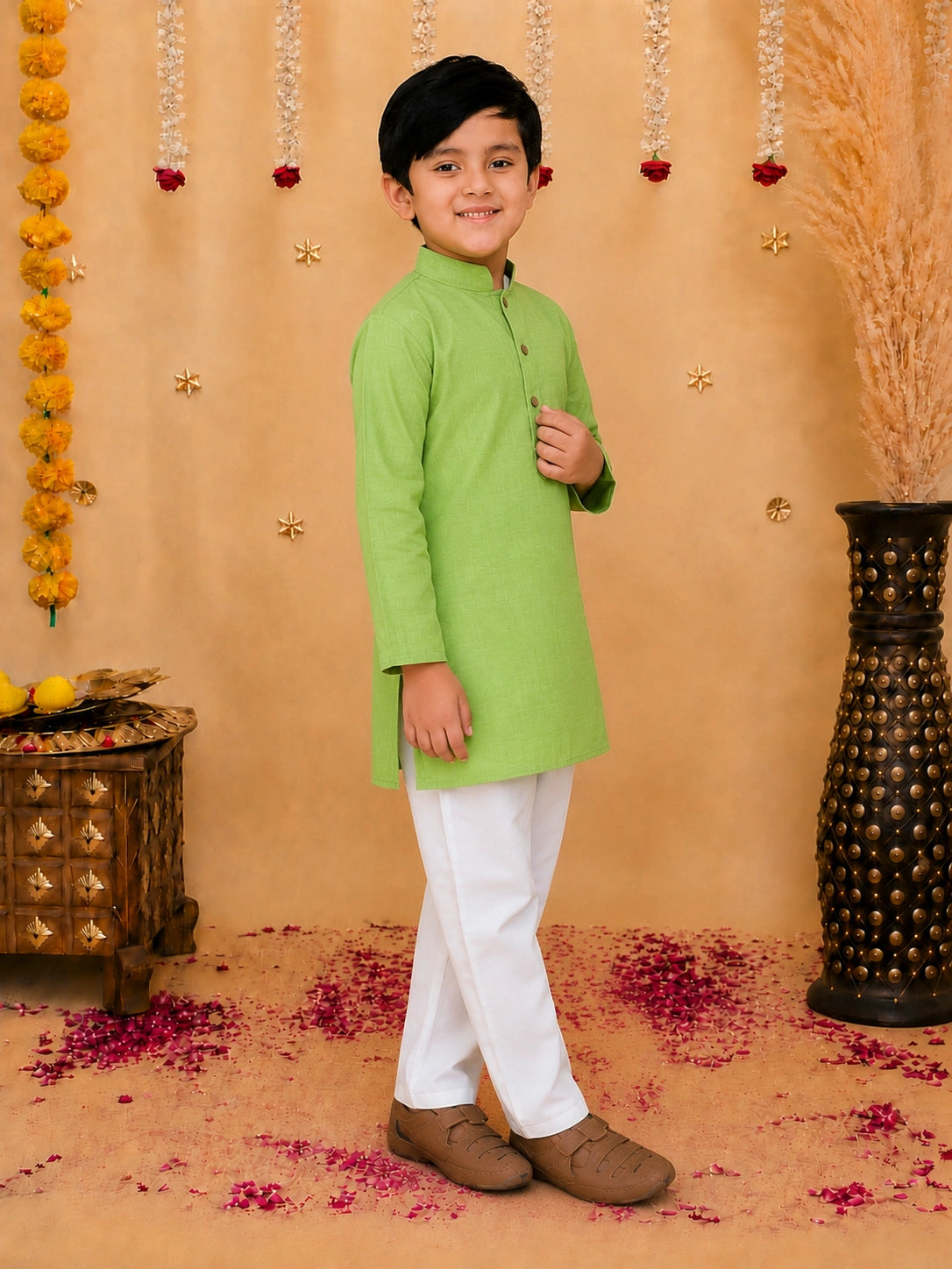 BownBee Stand Collar Cotton Kurta pajama