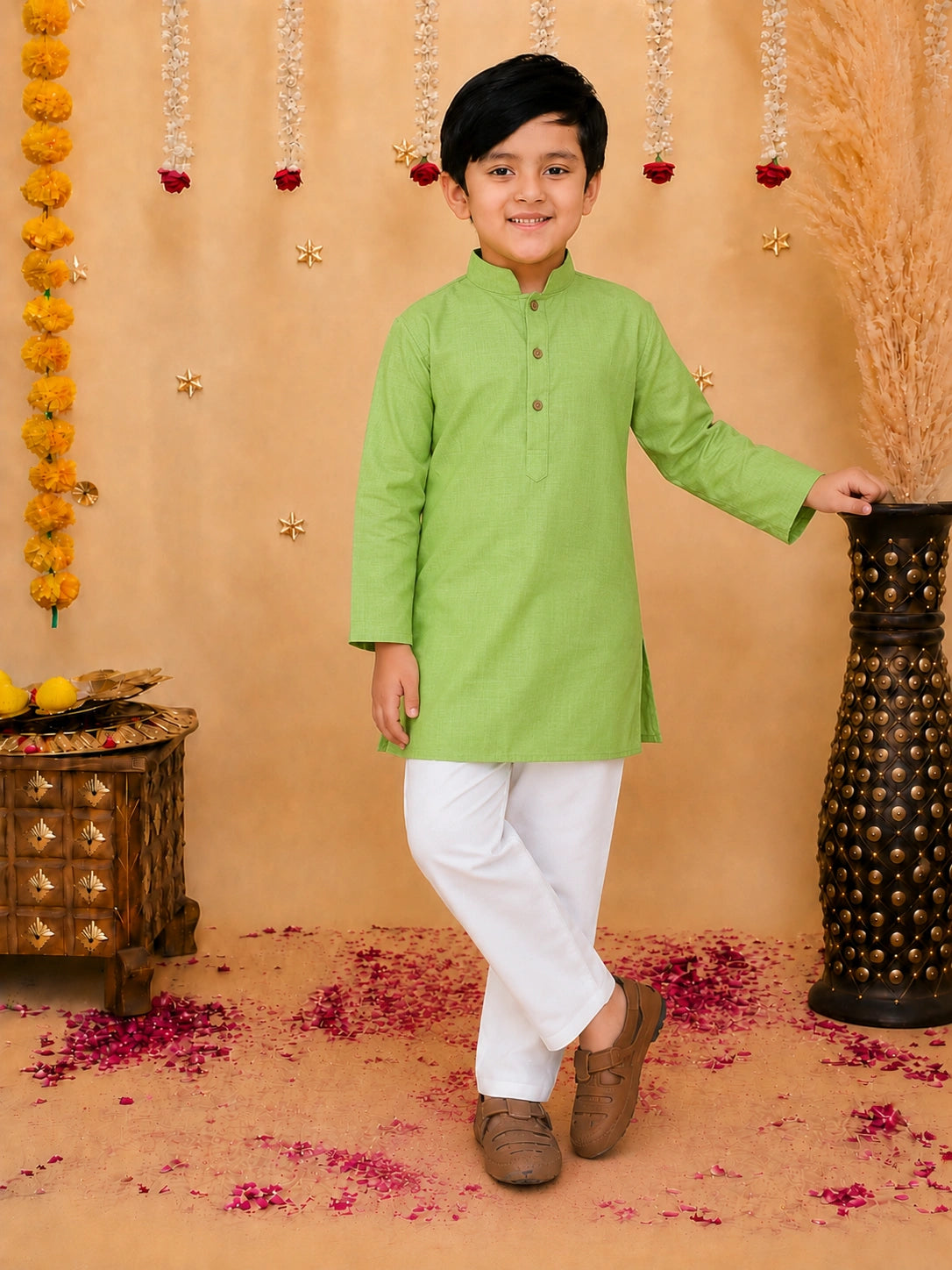 BownBee Stand Collar Cotton Kurta pajama
