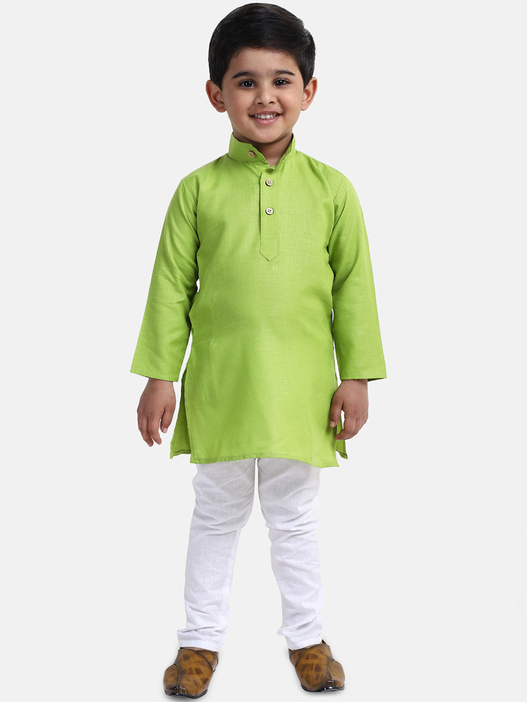 BownBee Boys Solid Full Sleeves Kurta and Pyjama Sets Green