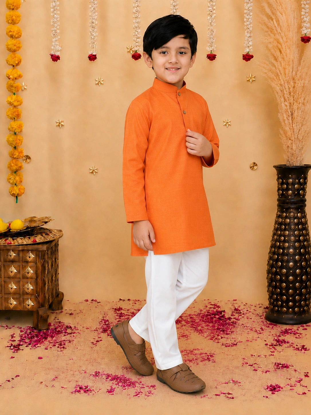 BownBee Stand Collar Cotton Kurta pajama