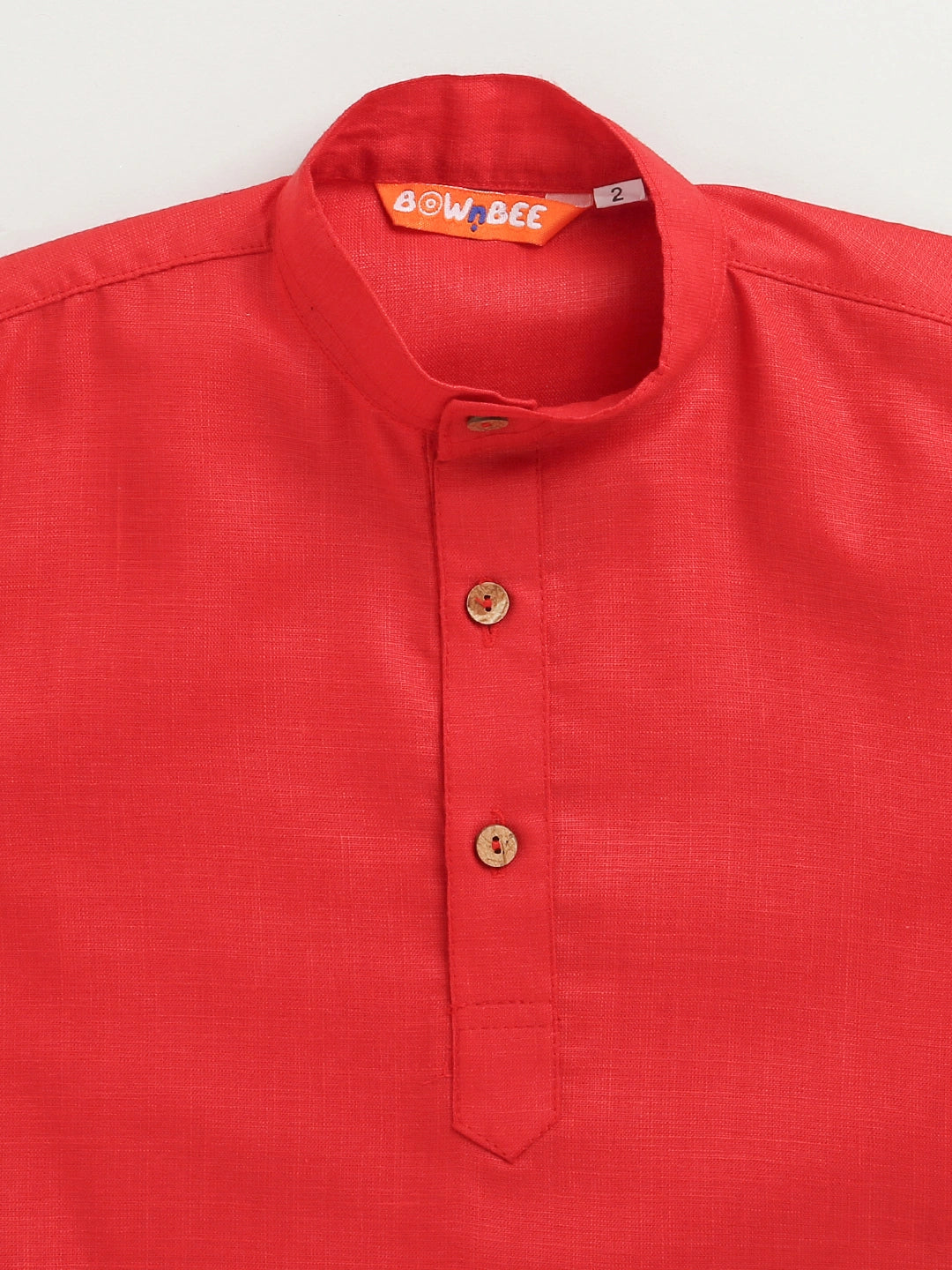 BownBee Boys Solid Full Sleeves Kurta and Pyjama Sets Red