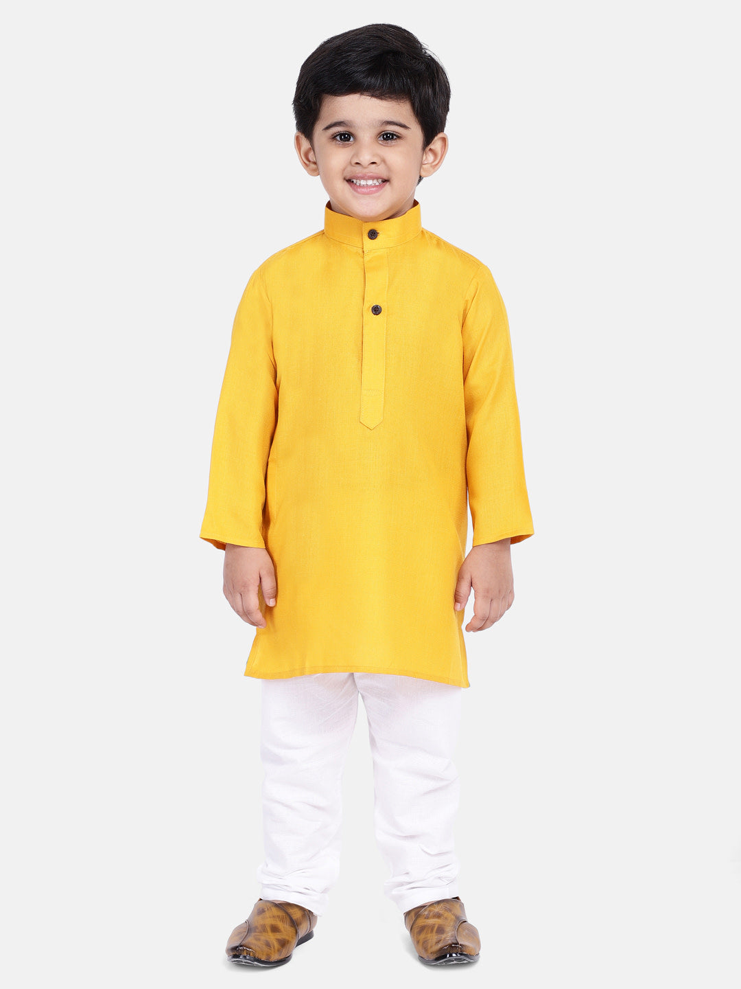 BownBee Boys Solid Full Sleeves Kurta and Pyjama Sets Yellow